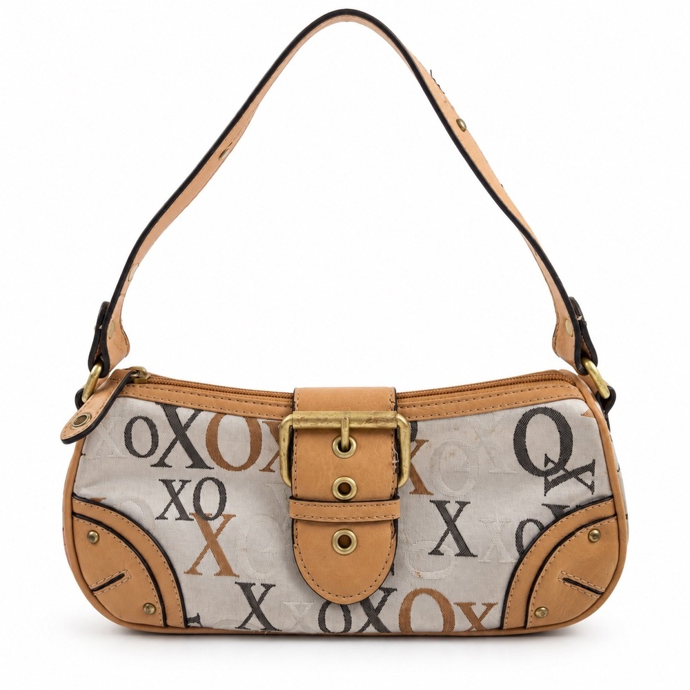 XOXO Vintage Y2K Tan Beige Monogram Small Chic Barrel Shoulder Bag Purse